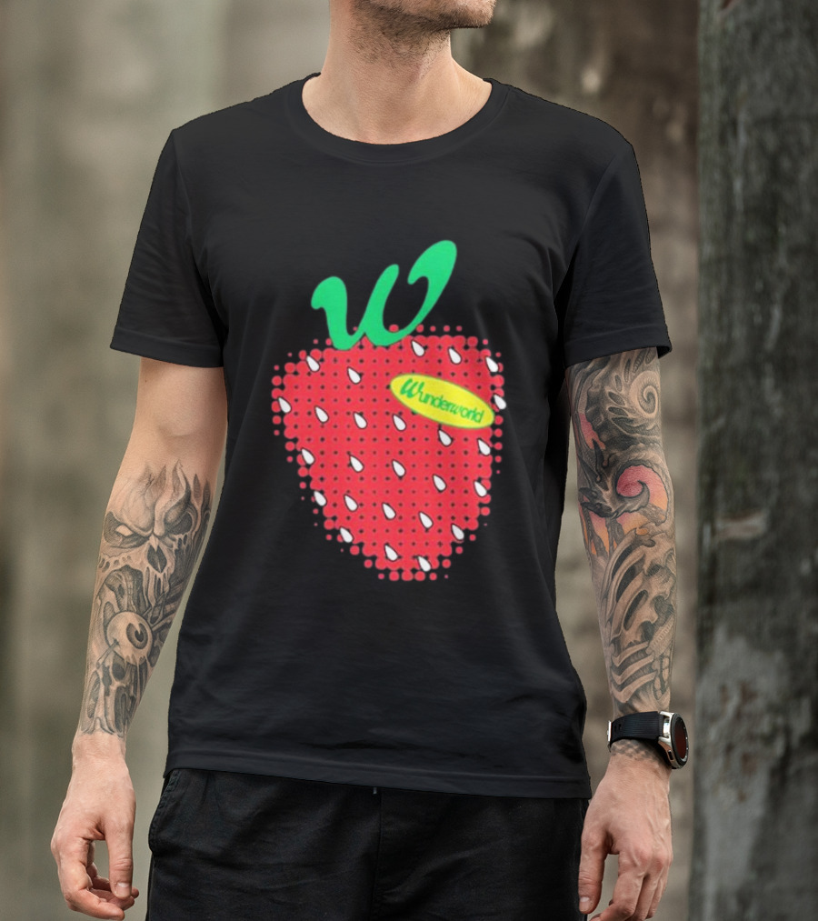 Wunderworld Strawberry Pattern With Green Leaf Initial T-Shirt
