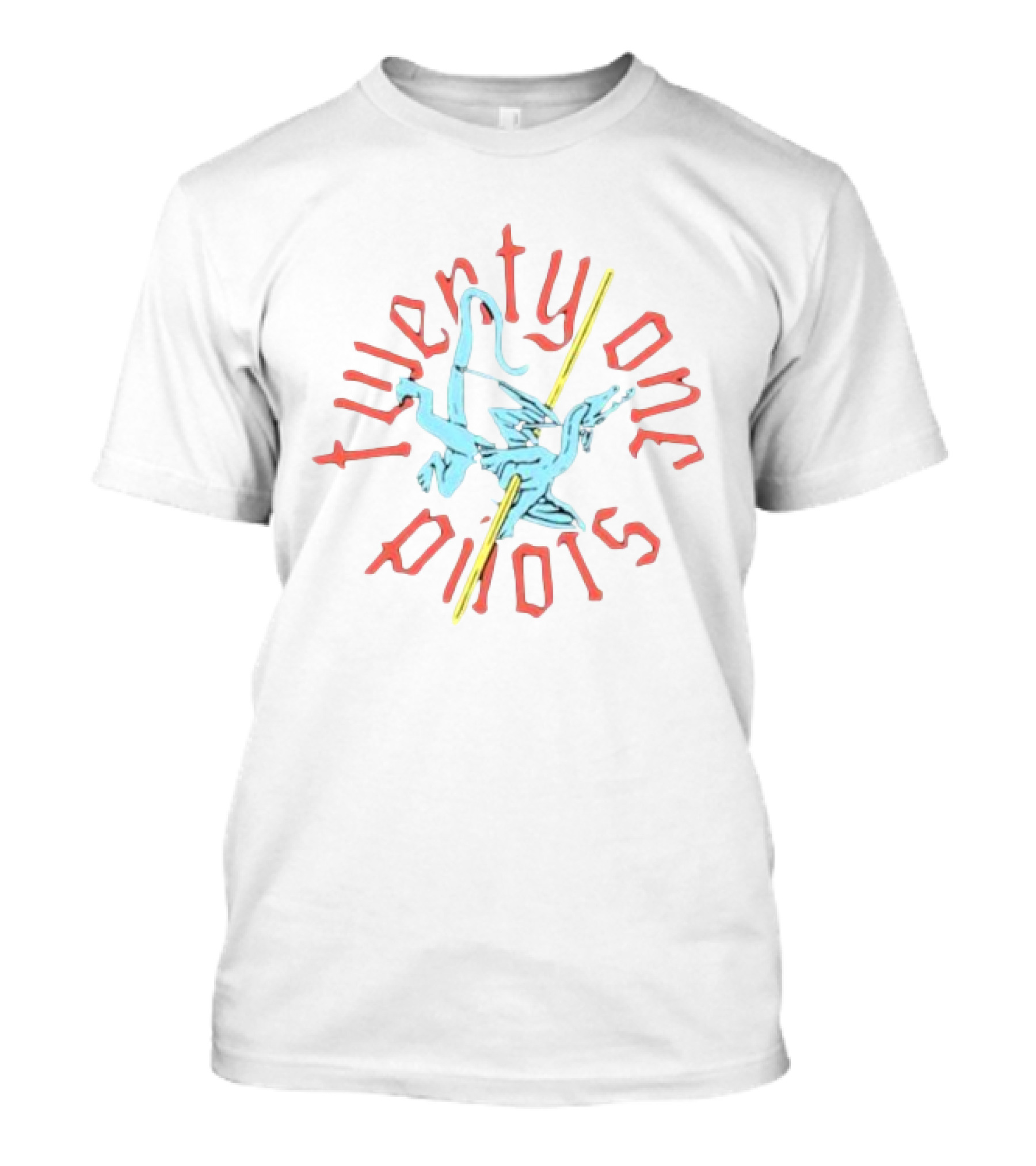 Twenty One Pilots Stylized Angled Text With Dagger And Griffon-Like Creature T-Shirt