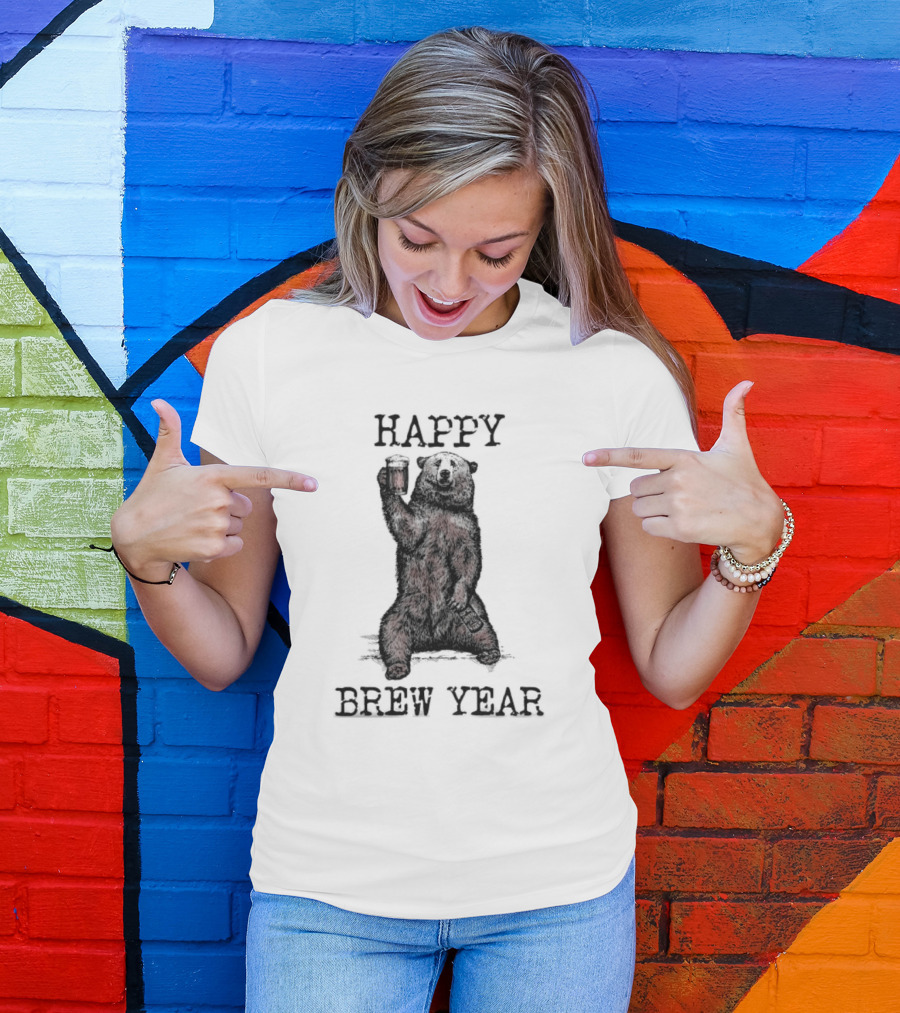 Happy Brew Year Festive Bear Toasting With Beer T-Shirt