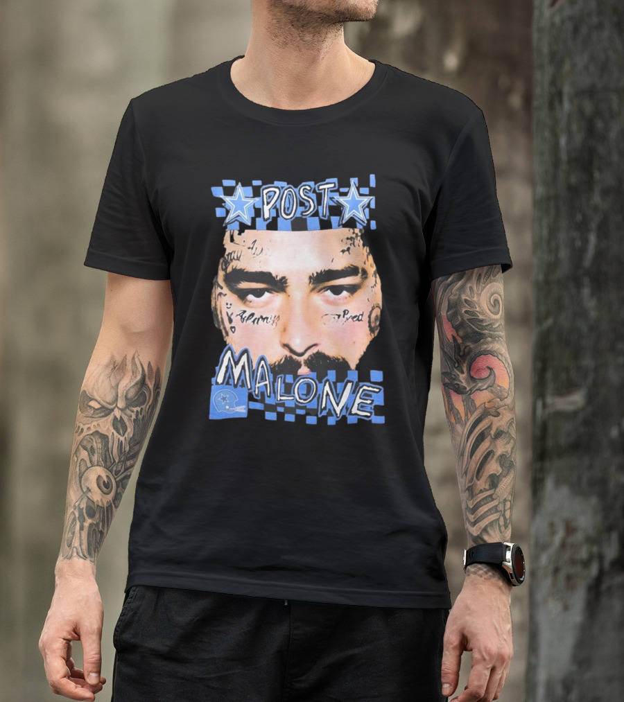 Post Malone Dallas Cowboys Blue Star Tattoo Face T-Shirt