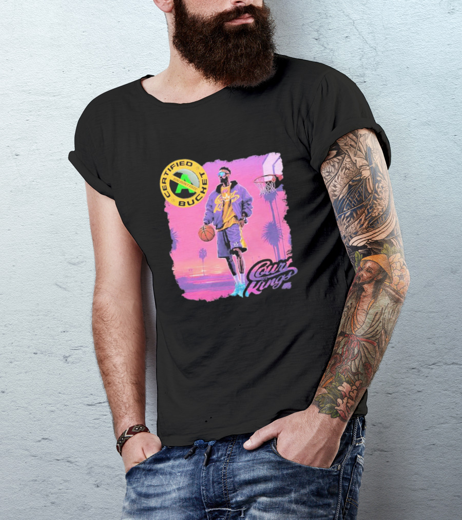 Certified Bucket Court Kings Style Basketball Sunset Scene T-Shirt