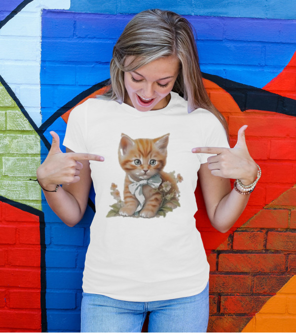 Beabadoobee Cat Kimchi Miso Kitten With Bow And Flowers T-Shirt
