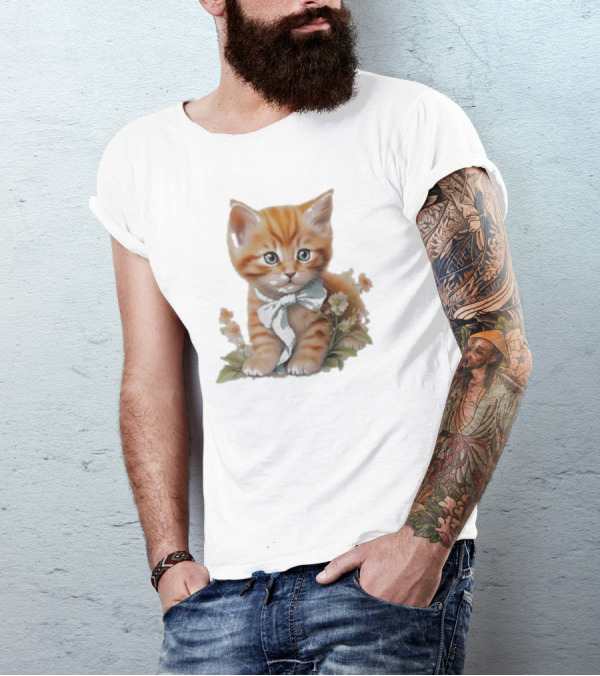 Beabadoobee Cat Kimchi Miso Kitten With Bow And Flowers T-Shirt