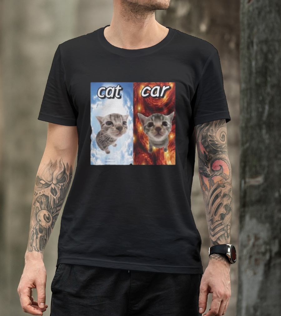 Cat Car Cringey Showdown In Cosmic Clouds And Fiery Vortex T-Shirt