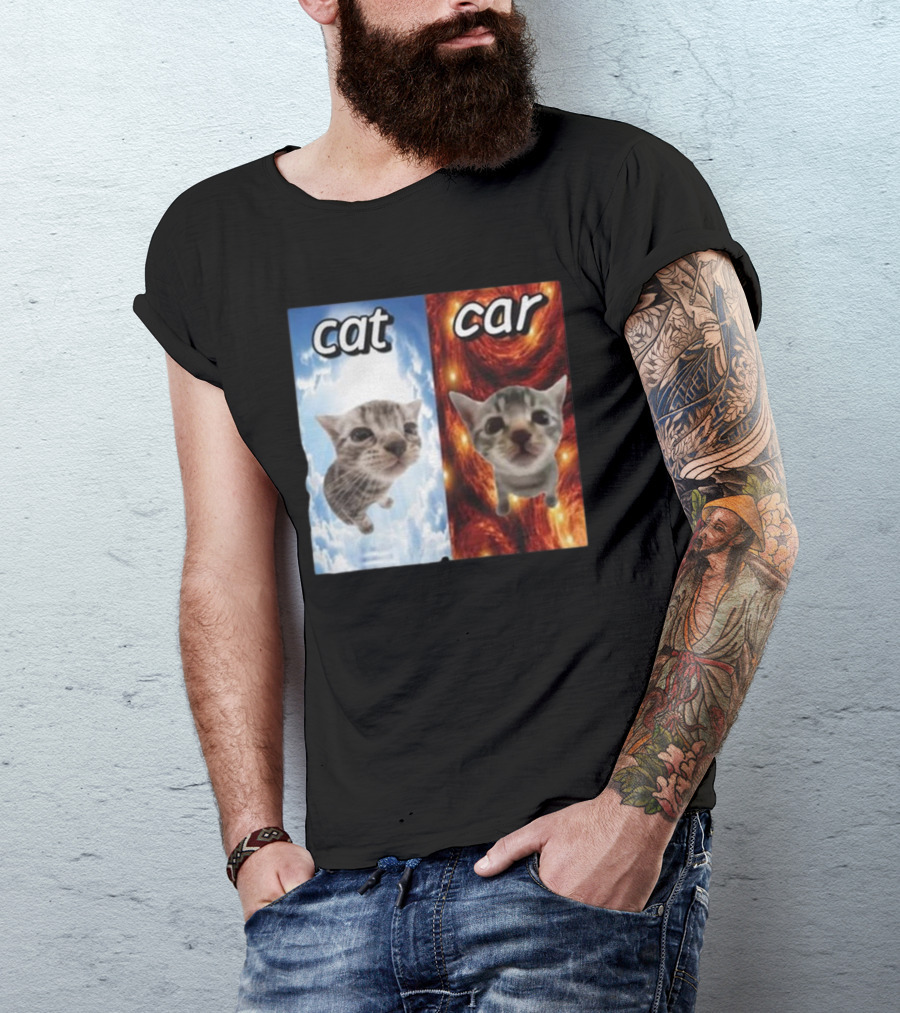 Cat Car Cringey Showdown In Cosmic Clouds And Fiery Vortex T-Shirt