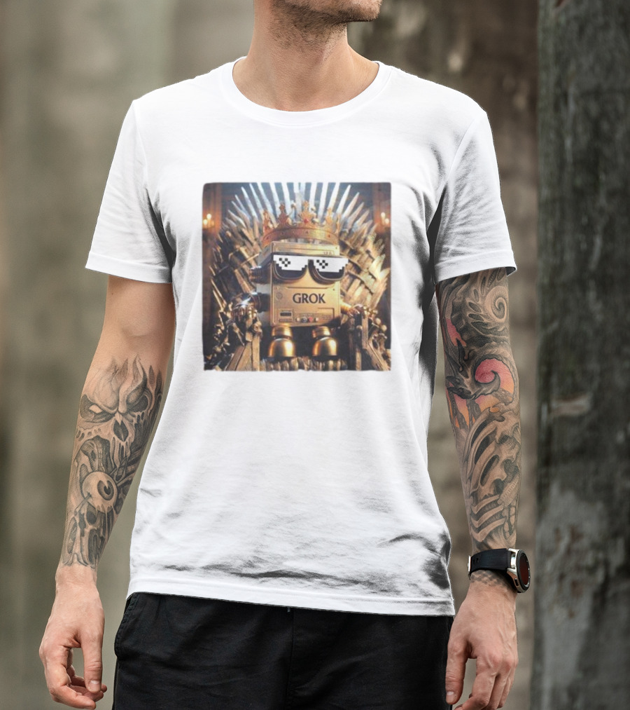 Grok Robot King On Iron Throne With Sunglasses T-Shirt