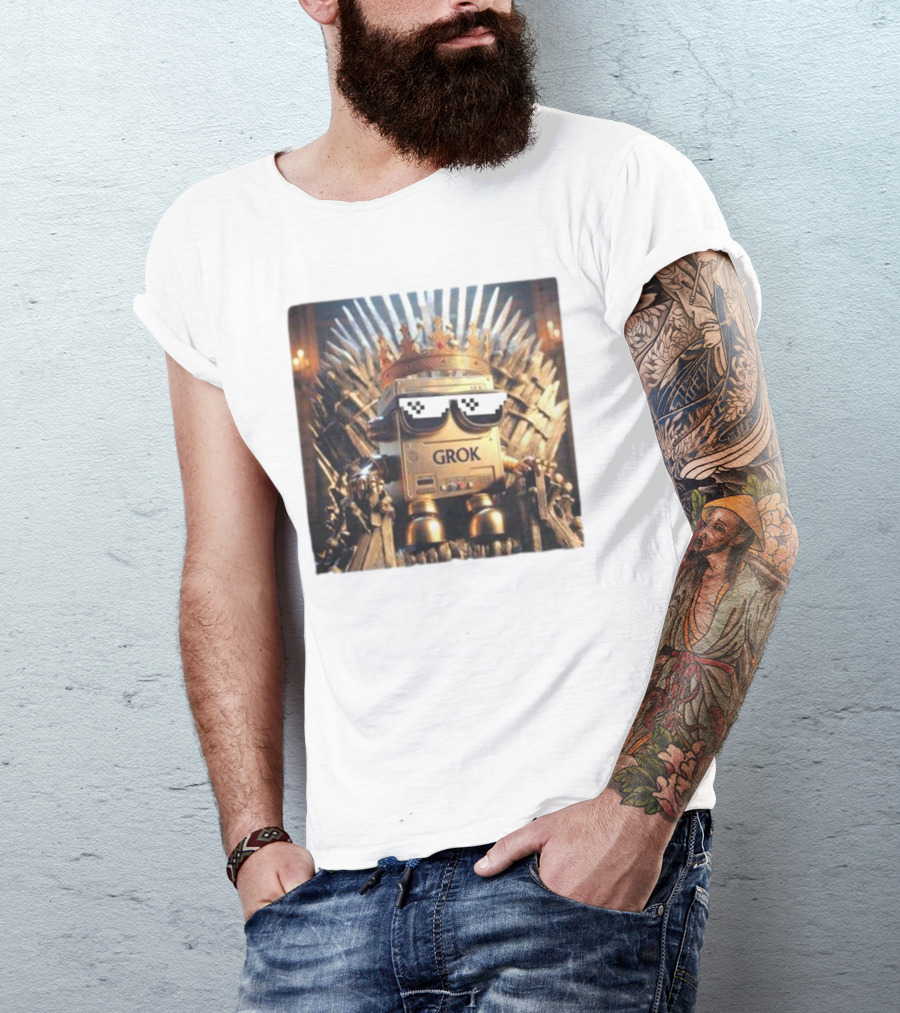 Grok Robot King On Iron Throne With Sunglasses T-Shirt