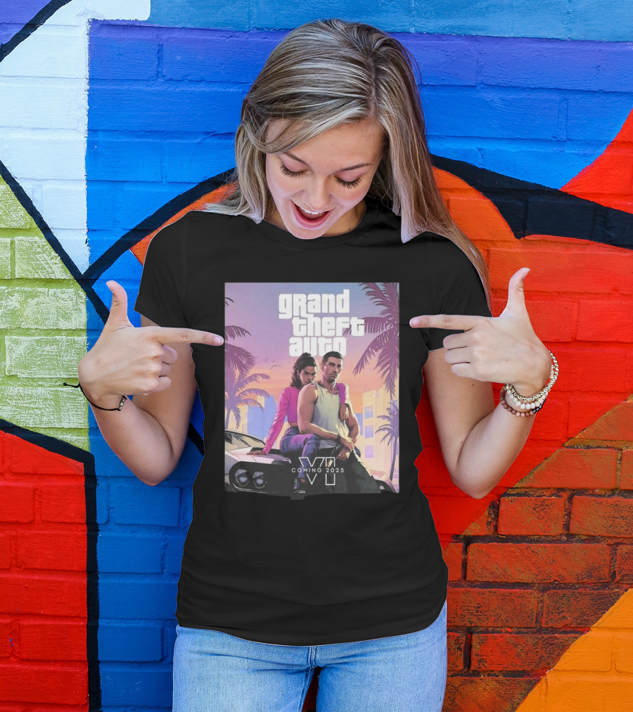 Grand Theft Auto VI Coming 2025 Retro Vice City Vibes Palm Trees Car T-Shirt