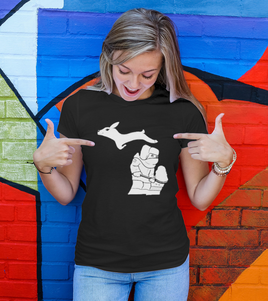 Michigan Snow Shoveling And Skiing Hare T-Shirt