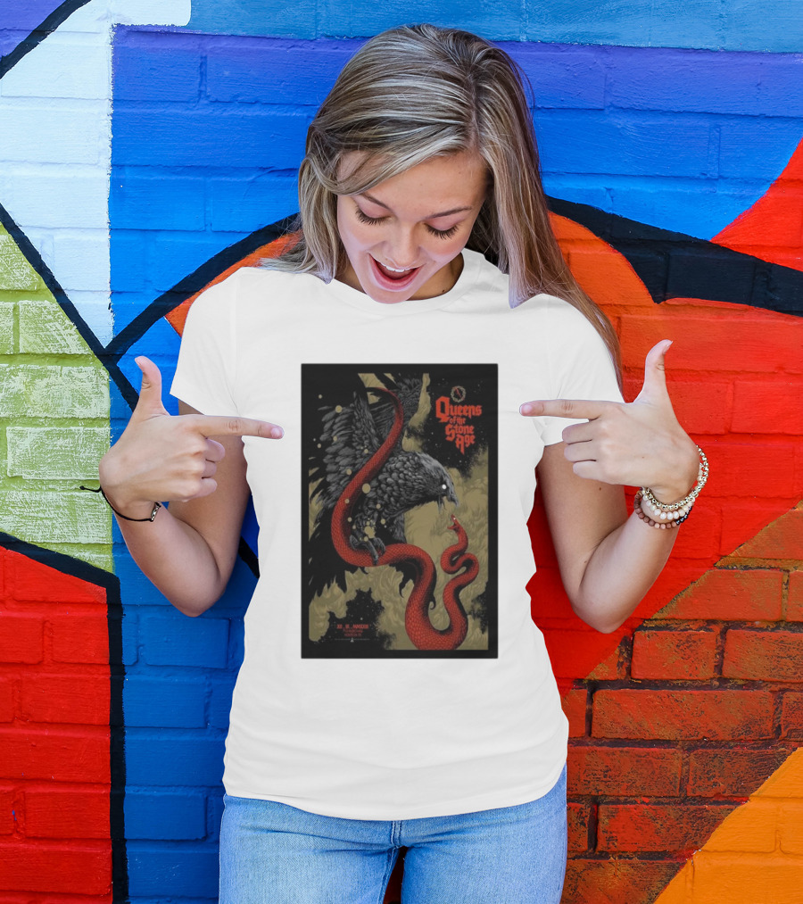 Queens Of The Stone Age R Mederos Art With Red Snake And Black Bird December 9 T-Shirt