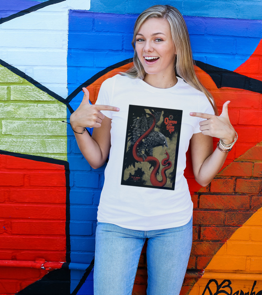 Queens Of The Stone Age R Mederos Art With Red Snake And Black Bird December 9 T-Shirt