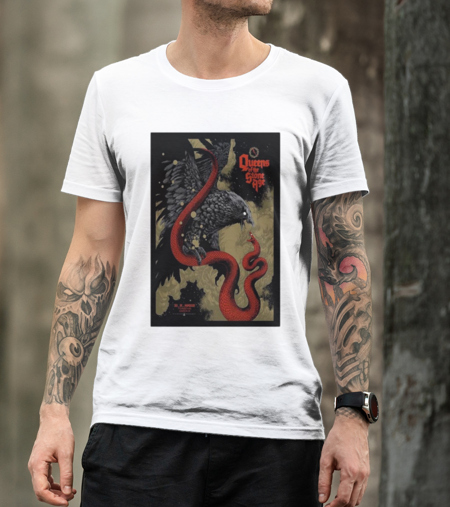 Queens Of The Stone Age R Mederos Art With Red Snake And Black Bird December 9 T-Shirt