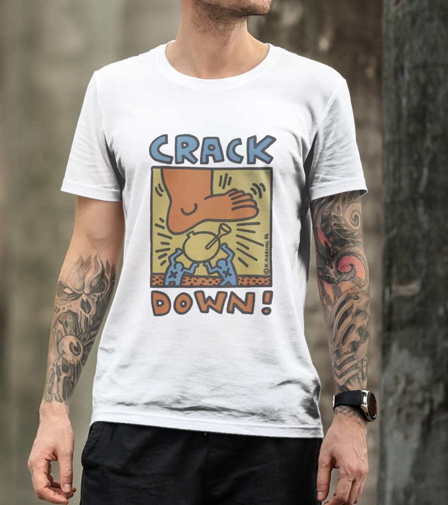 Vintage 1986 Keith Haring Crack Down Foot Stomping Figure T-Shirt