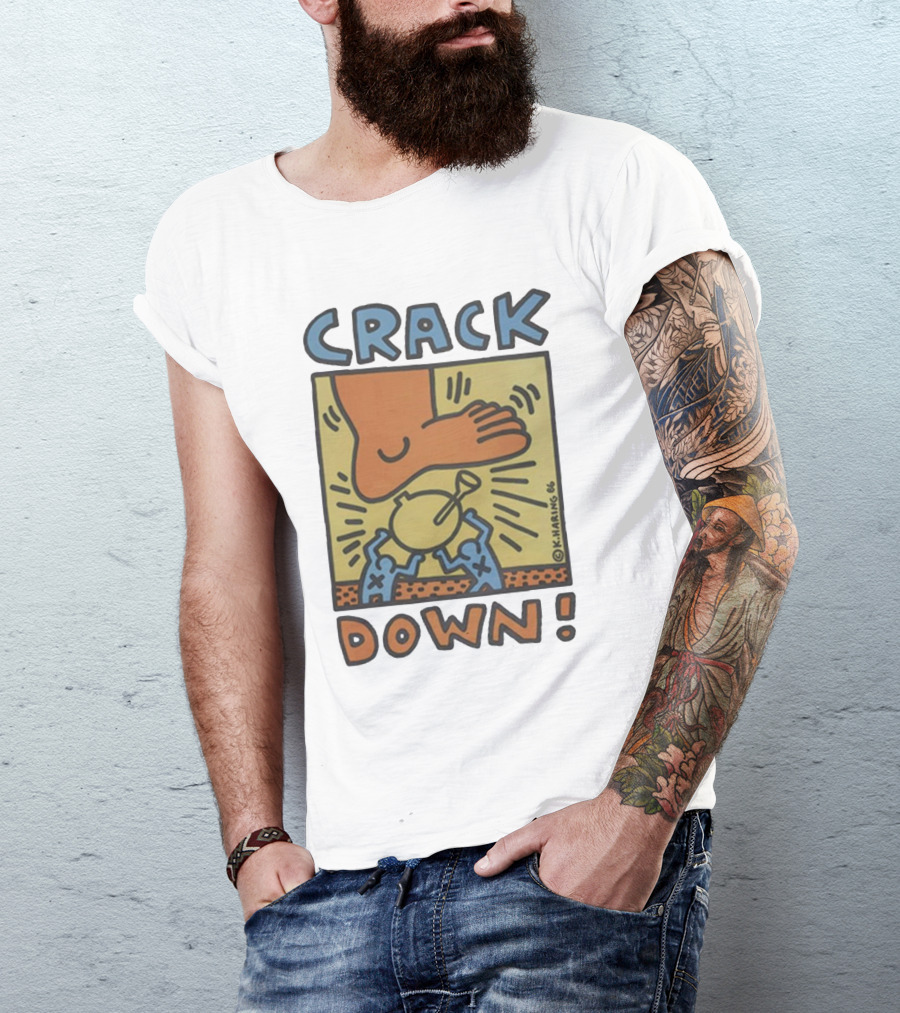 Vintage 1986 Keith Haring Crack Down Foot Stomping Figure T-Shirt