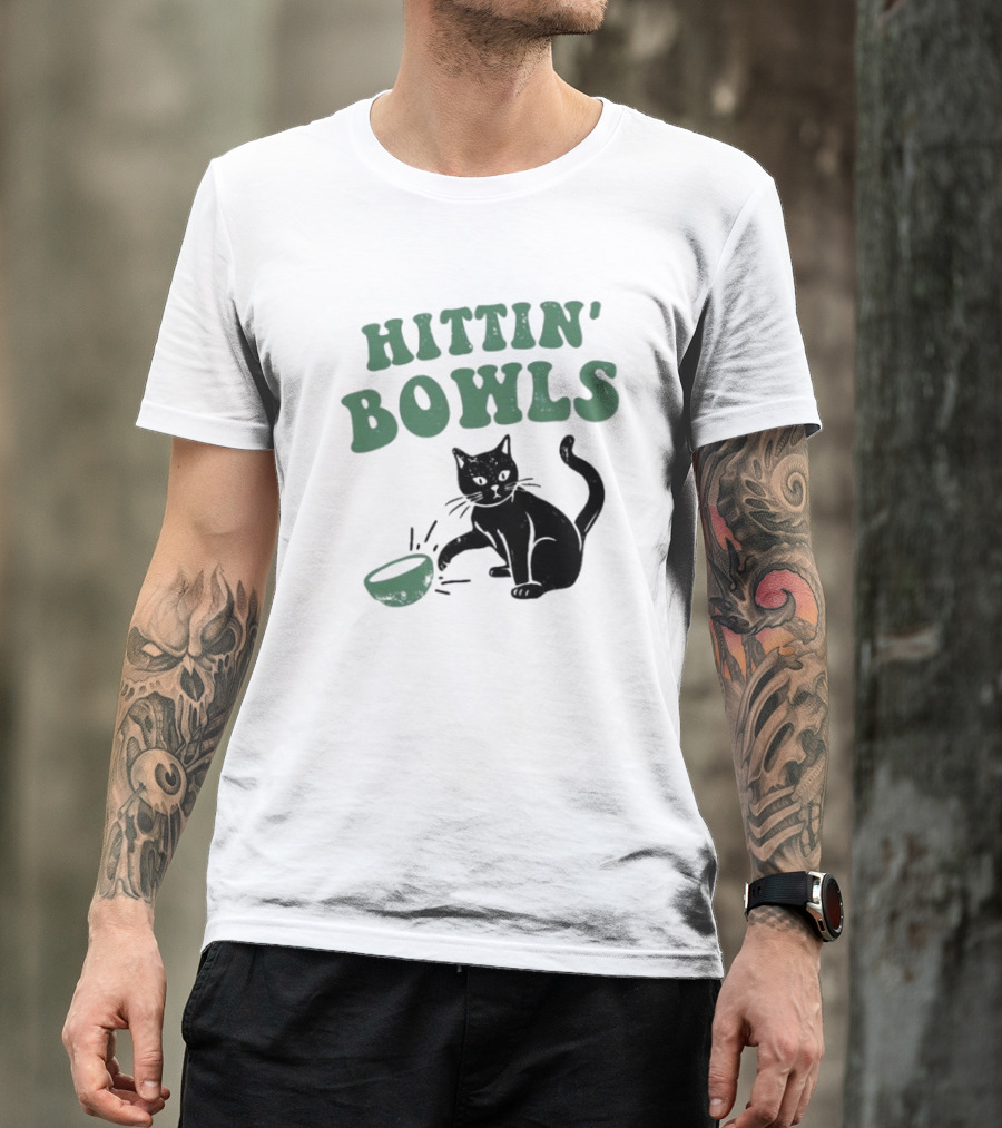 Hittin' Bowls Cat Playfully Knocking Over Item T-Shirt