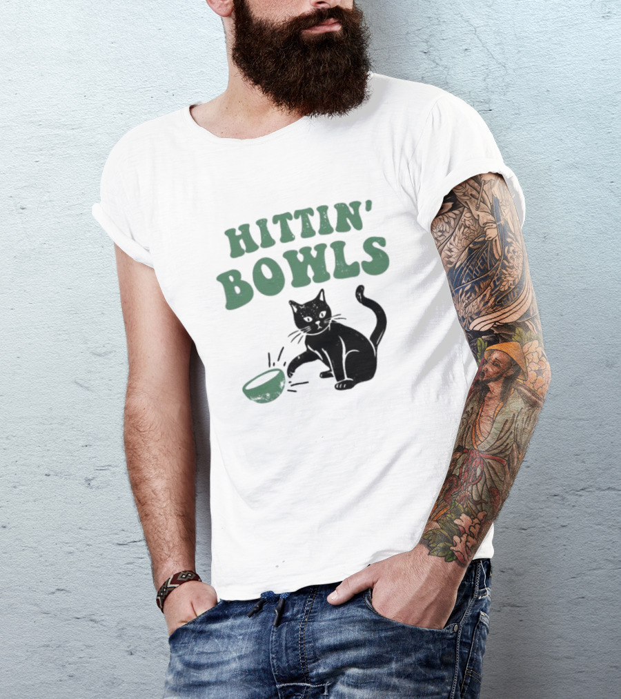 Hittin' Bowls Cat Playfully Knocking Over Item T-Shirt
