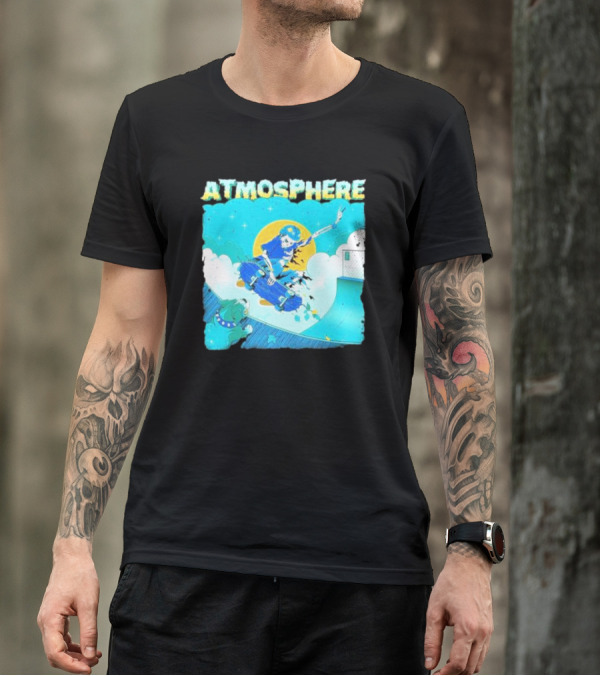 ATMOSPHERE Skateboarding Skeleton Dog Ramp Peace Sign T-Shirt