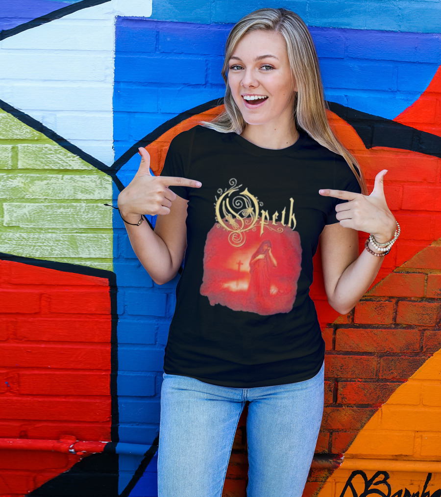 Opeth Still Life Gothic Red Cloaked Figure And Cross T-Shirt