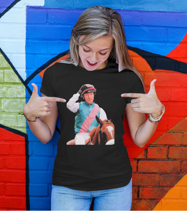 Frankie Dettori Cartoon Jockey Horse Racing Themed Image T-Shirt