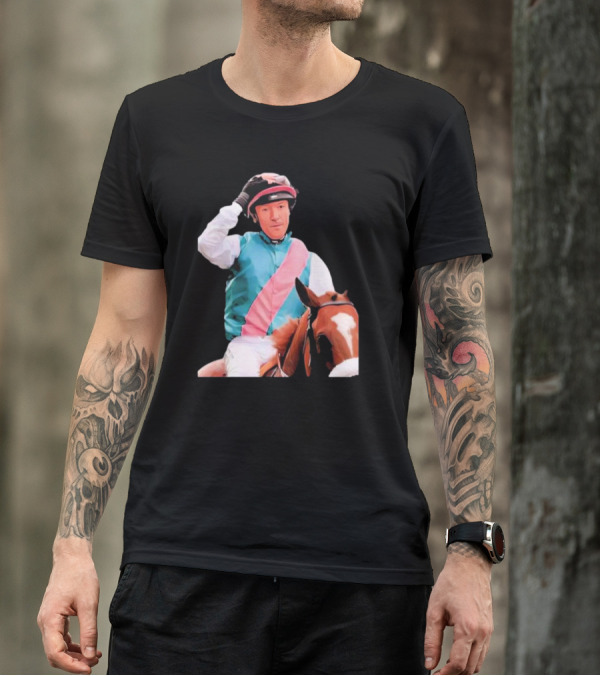 Frankie Dettori Cartoon Jockey Horse Racing Themed Image T-Shirt