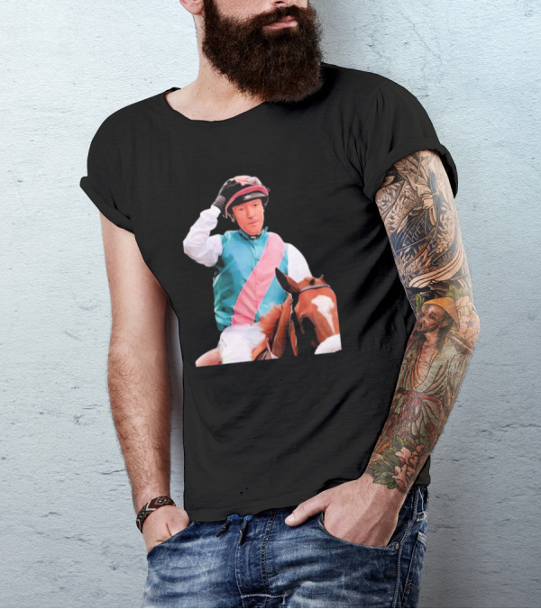 Frankie Dettori Cartoon Jockey Horse Racing Themed Image T-Shirt
