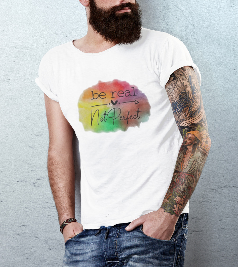 Be Real Not Perfect Casual Print Colorful Heart Arrow T-Shirt