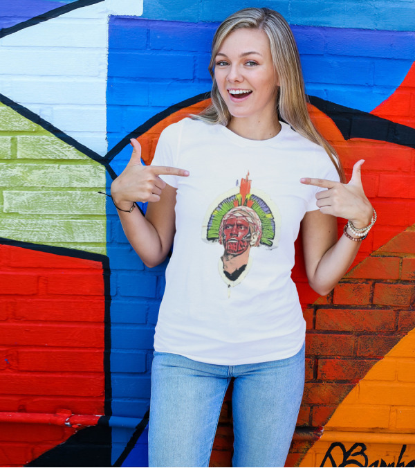 Quality Big Face Poatan Indigenous Headdress War Paint T-Shirt