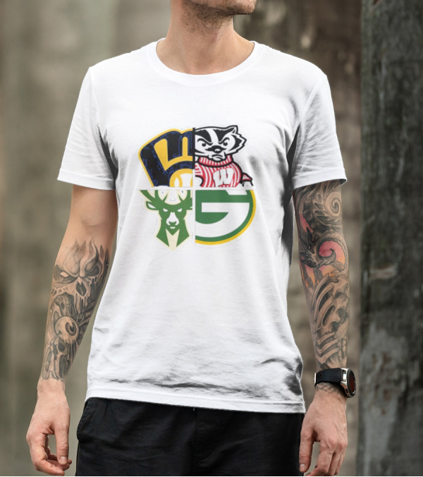 Milwaukee Brewers Packers Badgers Bucks Wisconsin Sports Quad T-Shirt