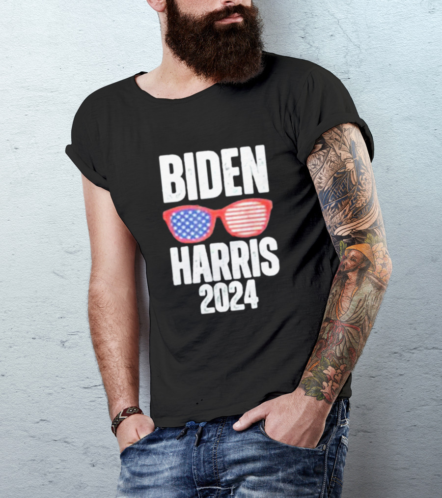Biden Harris 2024 Red White And Blue Sunglasses T-Shirt