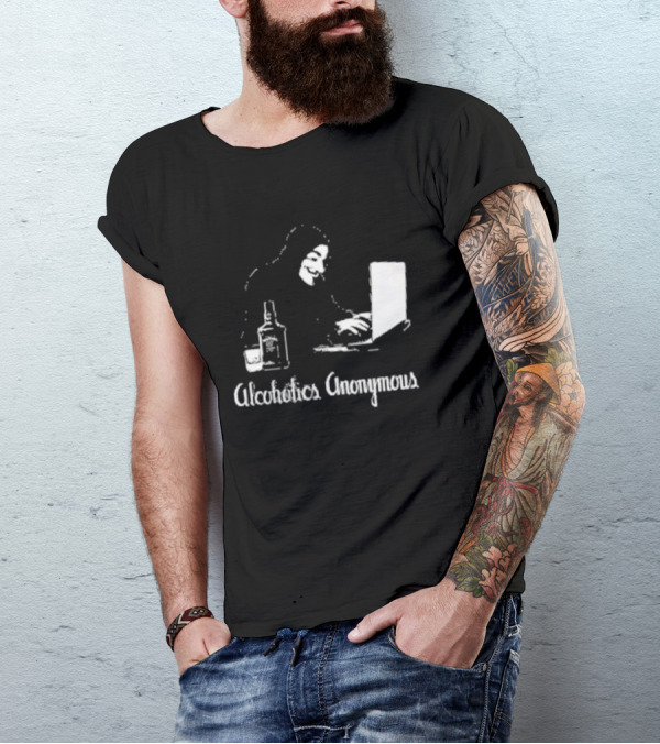 Alcoholics Anonymous Guy Fawkes Mask Hacker With Laptop T-Shirt