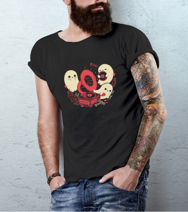 Boo Cute Gramophone Record Spooky Ghosts T-Shirt