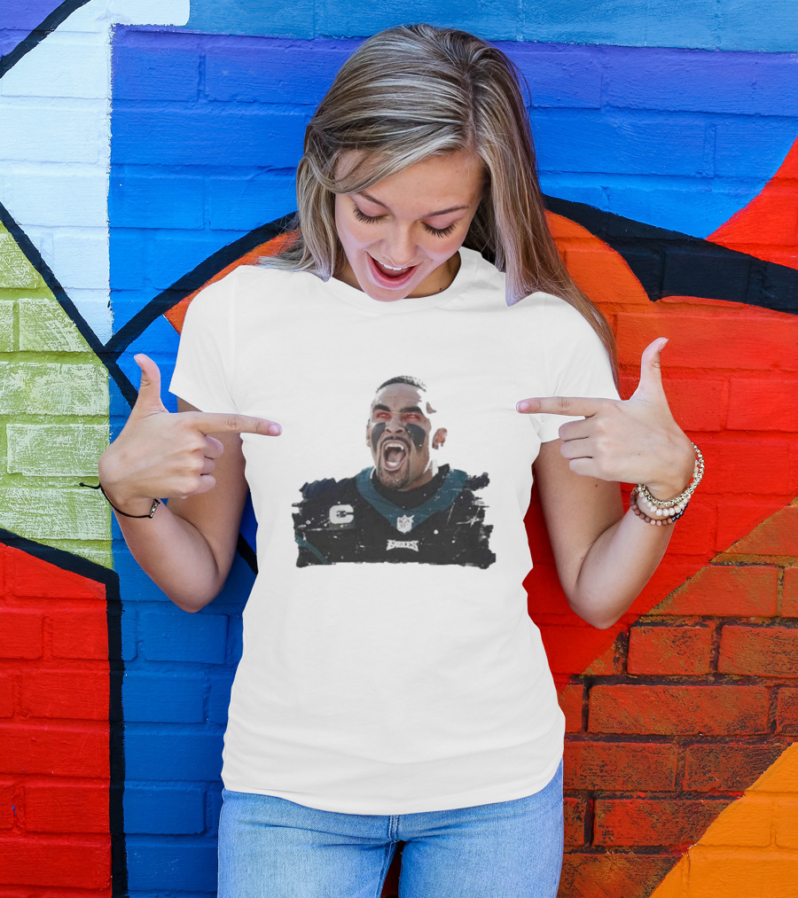 Quality Jalen Hurts Unleashed Fangs Out Eagles Football Action T-Shirt