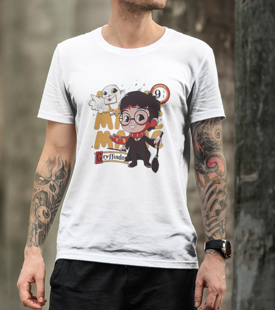 Magic Boy Gryffindor Platform 9¾ Owl And Broom T-Shirt