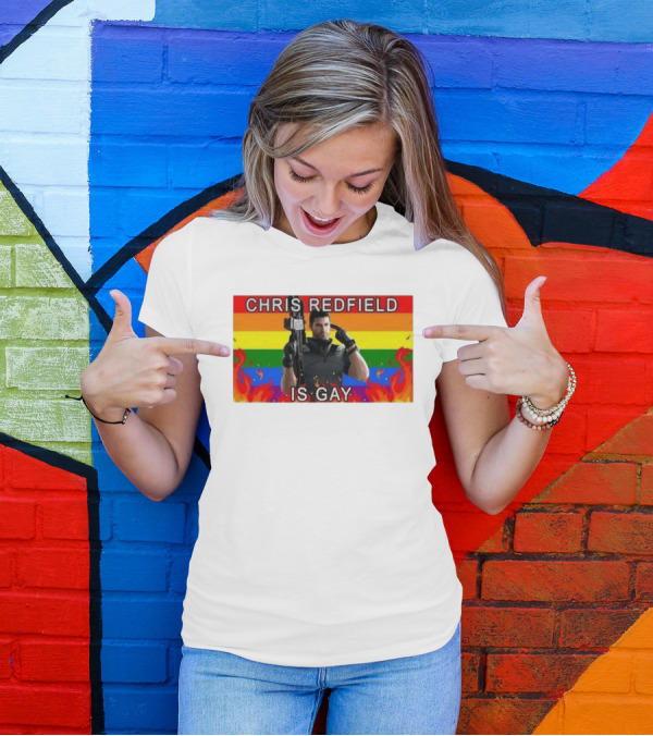 Chris Redfield Is Gay Rainbow Background Flames T-Shirt