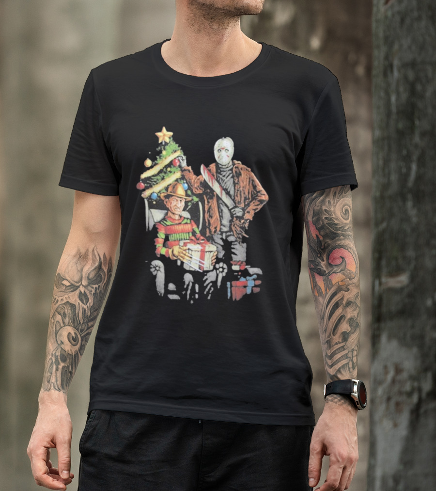 Jason Voorhees Freddy Krueger Christmas Horror Icons Holiday Scene T-Shirt