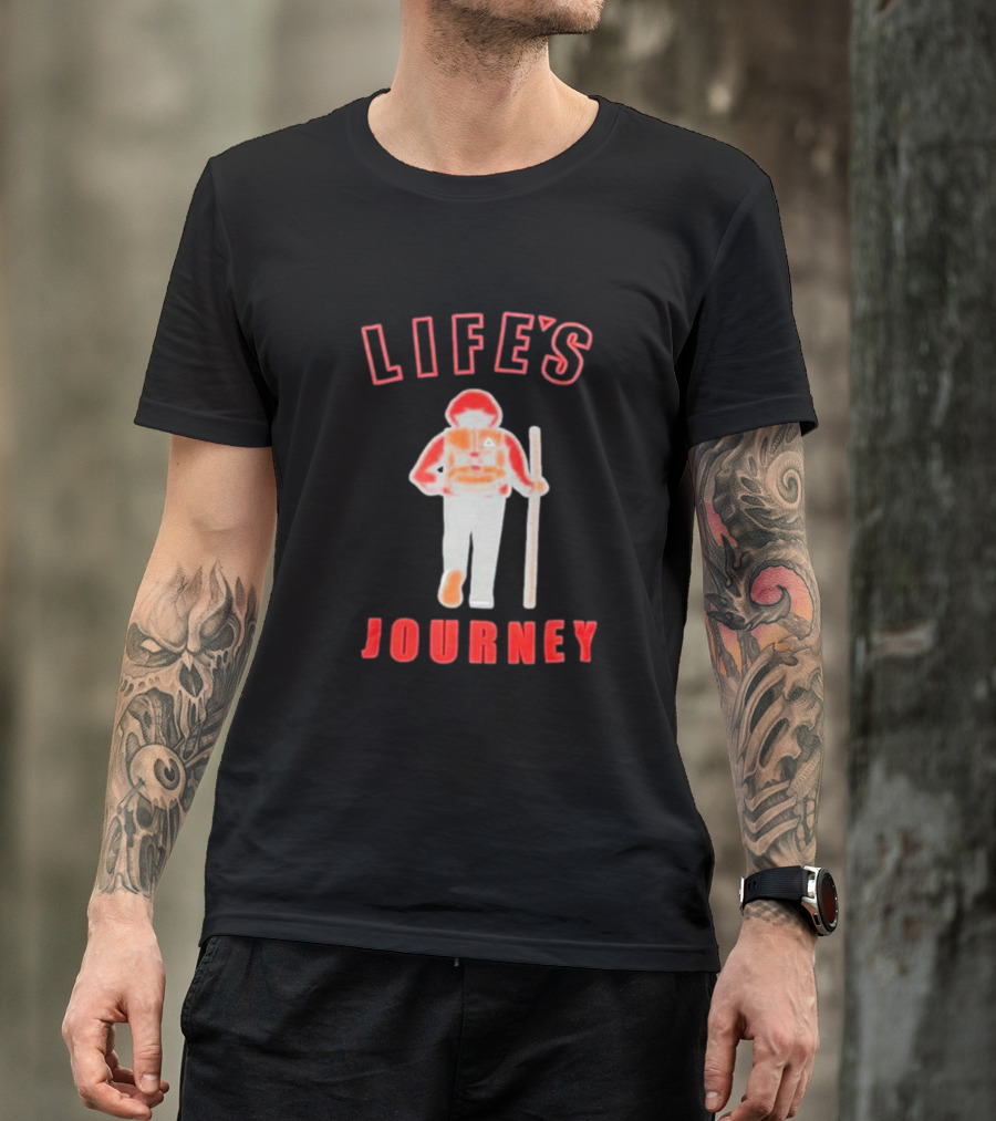 LIFE'S JOURNEY Hiker With Walking Stick T-Shirt