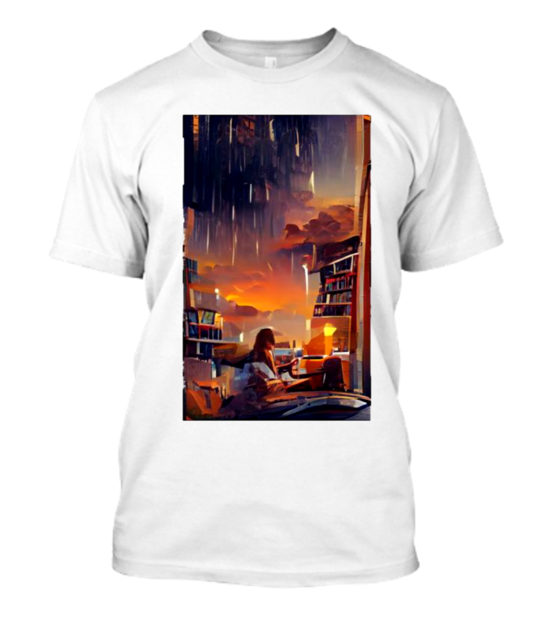 Midnight Library National Library Literacy Week 2 Cozy Reading At Sunset With Bookshelves And Candlelight T-Shirt