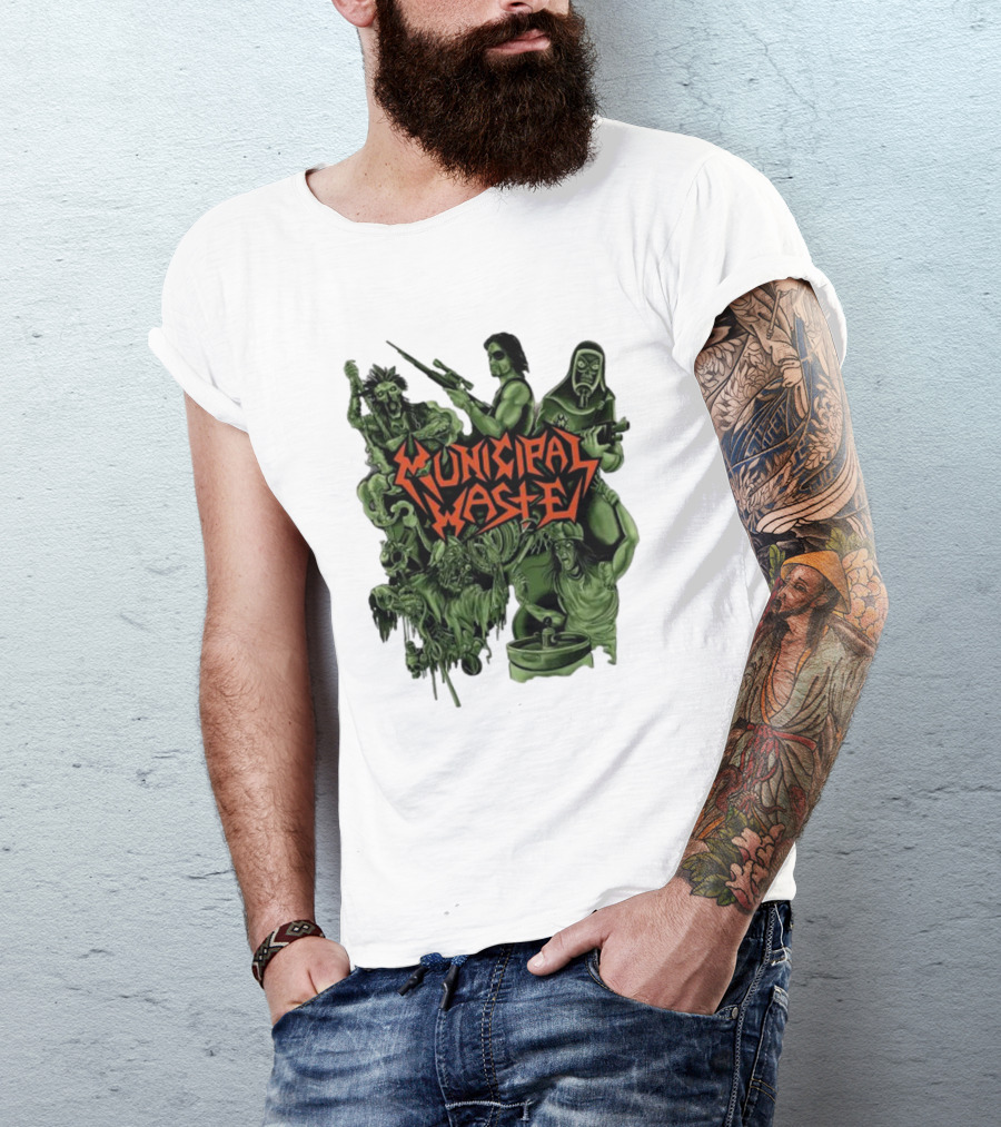 Municipal Waste Zombie Collage With Gas Masks And Weapons T-Shirt