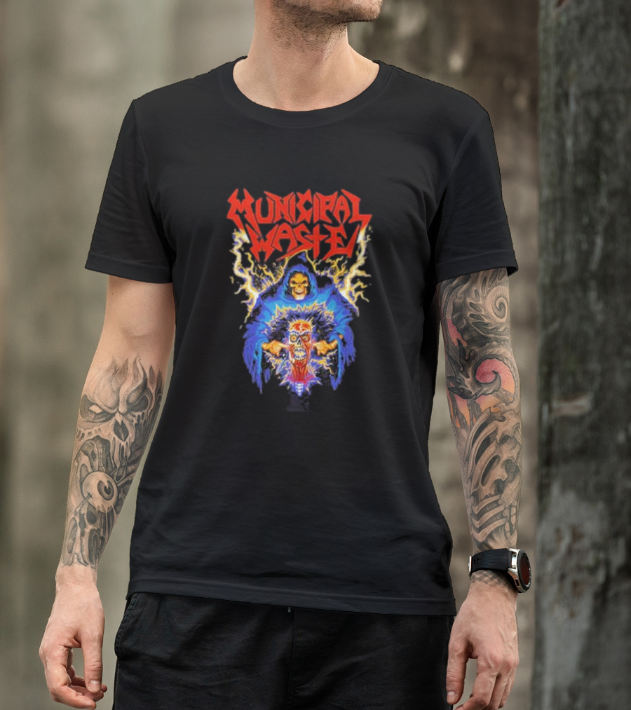 Municipal Waste Wet Willy Grim Reaper Electric Skull T-Shirt