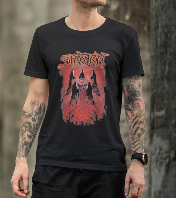 Suffocation Blood Oath Album Art Fiery Red Mountains And Eye T-Shirt