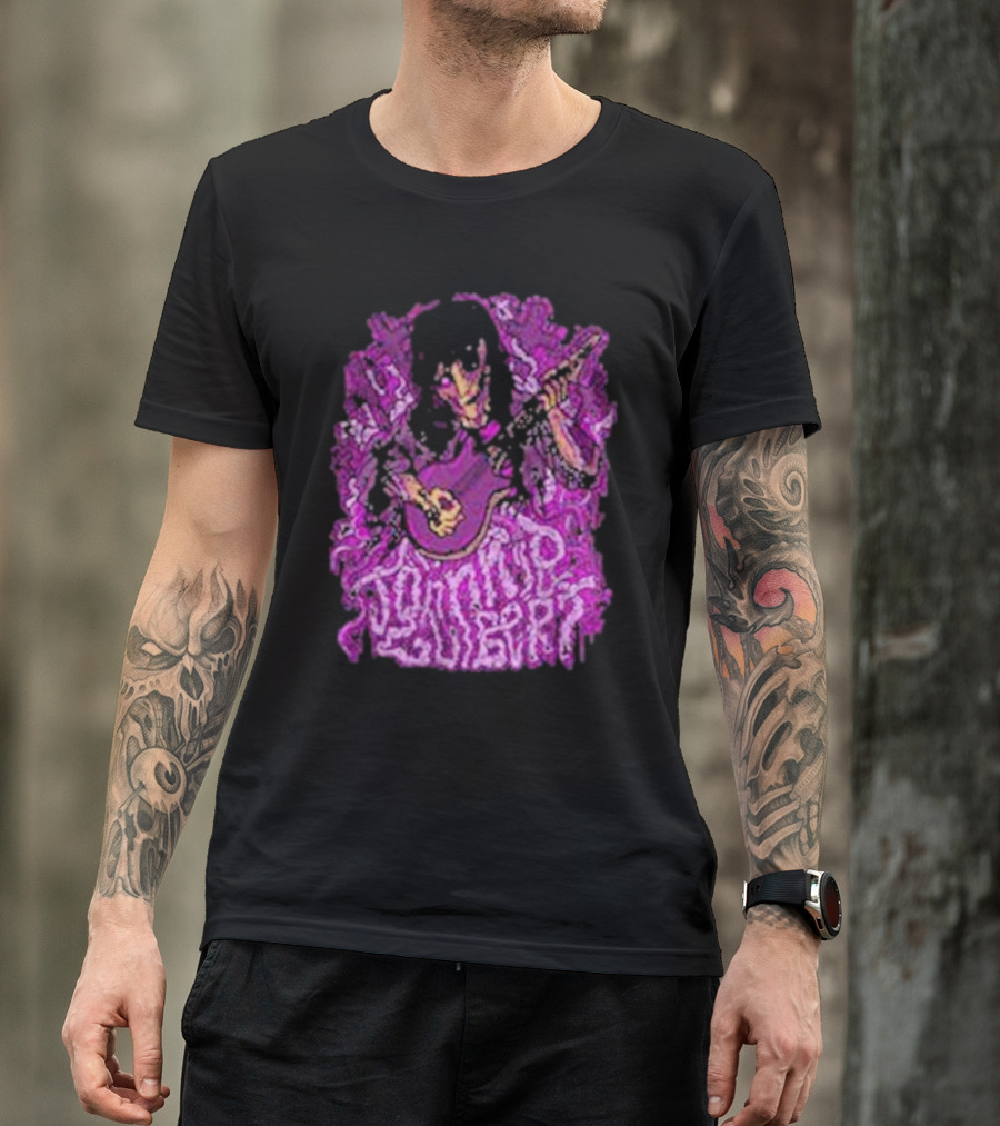 Zombie Johnnie Guilbert Playing Guitar With Purple Background T-Shirt