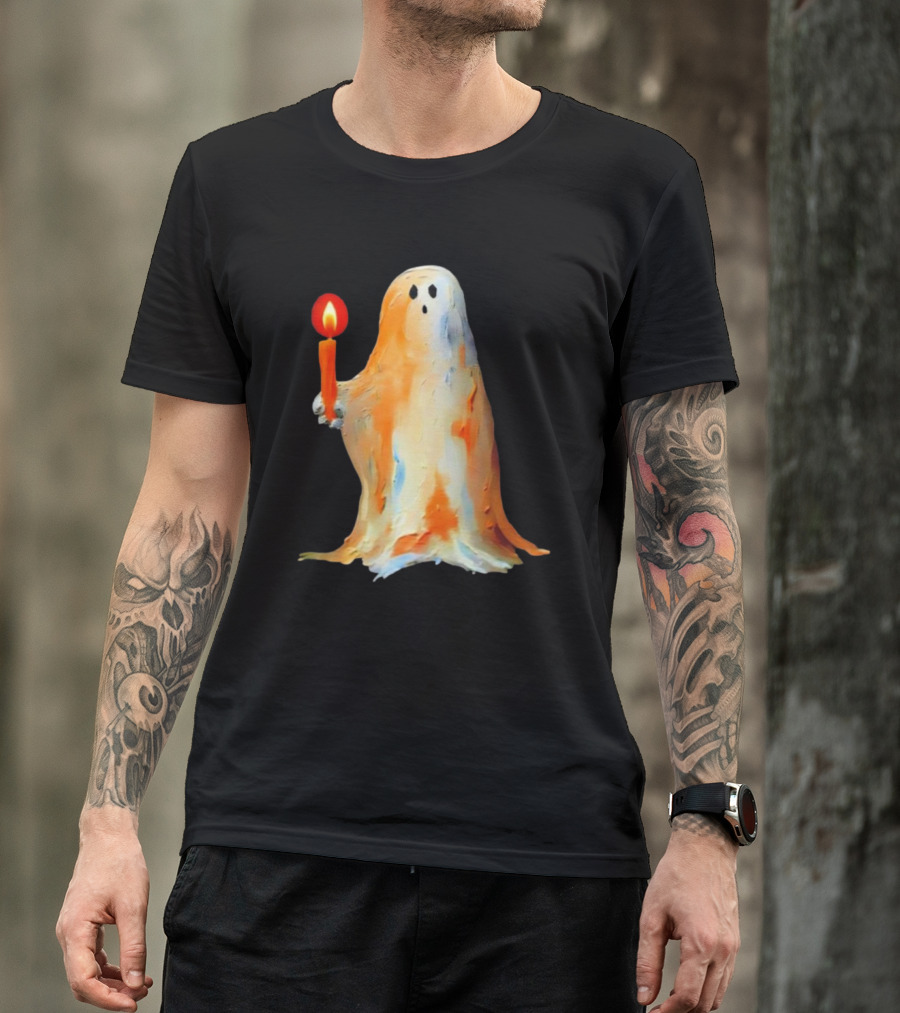 Quality Halloween Candle Holding Ghost T-Shirt