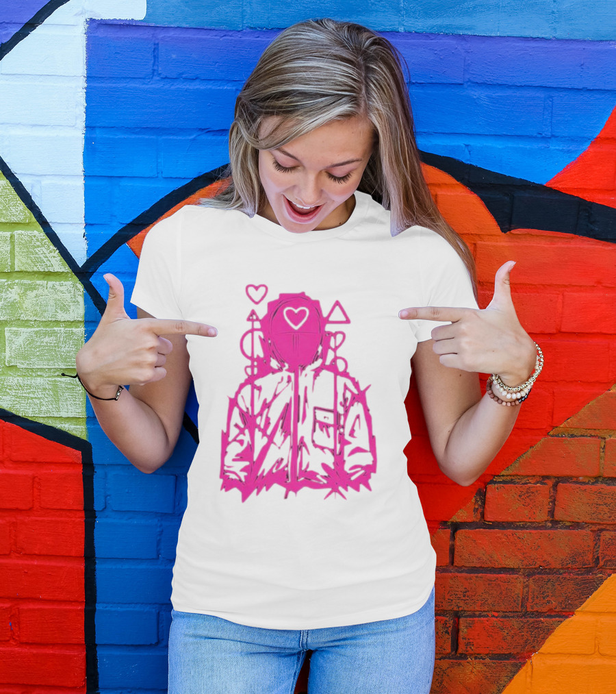 Squid Game Pink Hooded Circle Heart Triangle Symbols T-Shirt