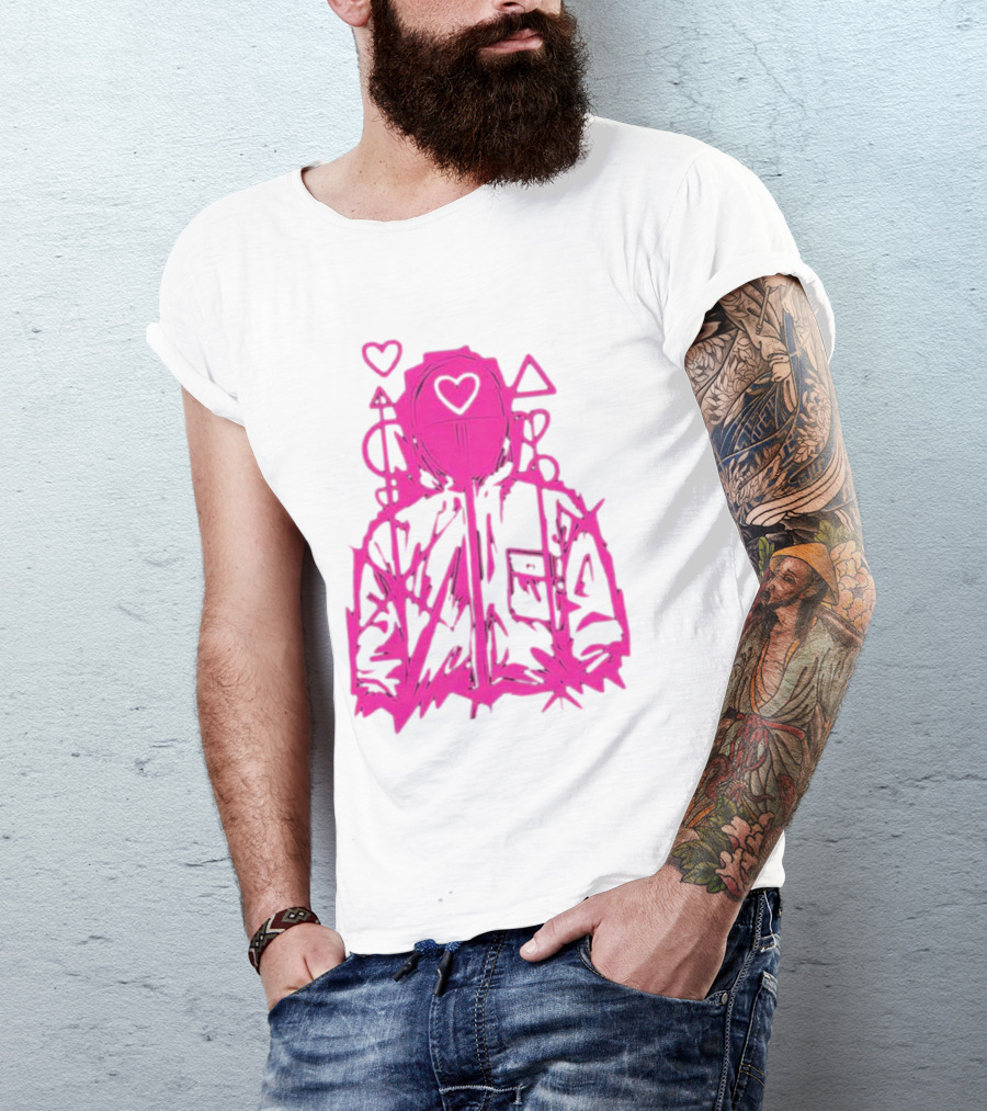 Squid Game Pink Hooded Circle Heart Triangle Symbols T-Shirt