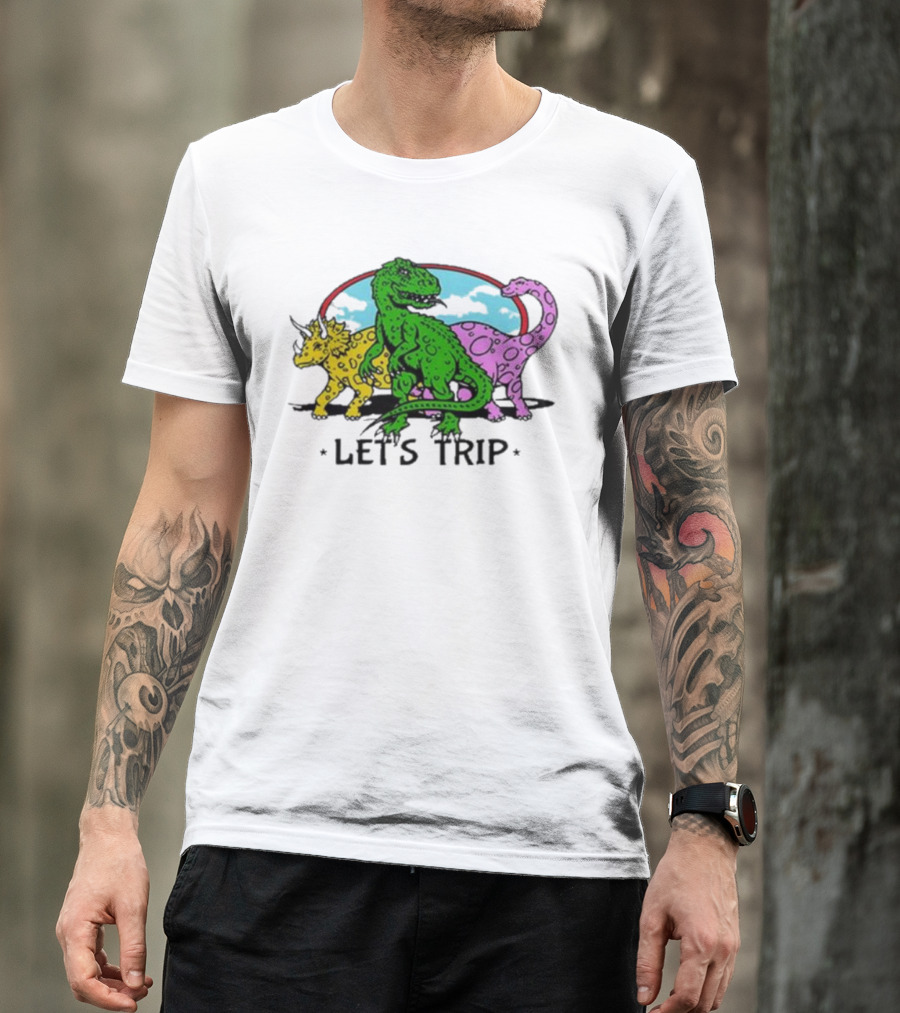 Sturniolo Let's Trip Dinosaur Colorful T-Rex Triceratops Brontosaurus Adventure T-Shirt