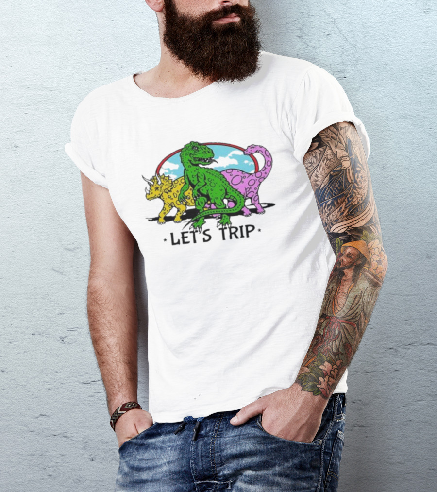 Sturniolo Let's Trip Dinosaur Colorful T-Rex Triceratops Brontosaurus Adventure T-Shirt