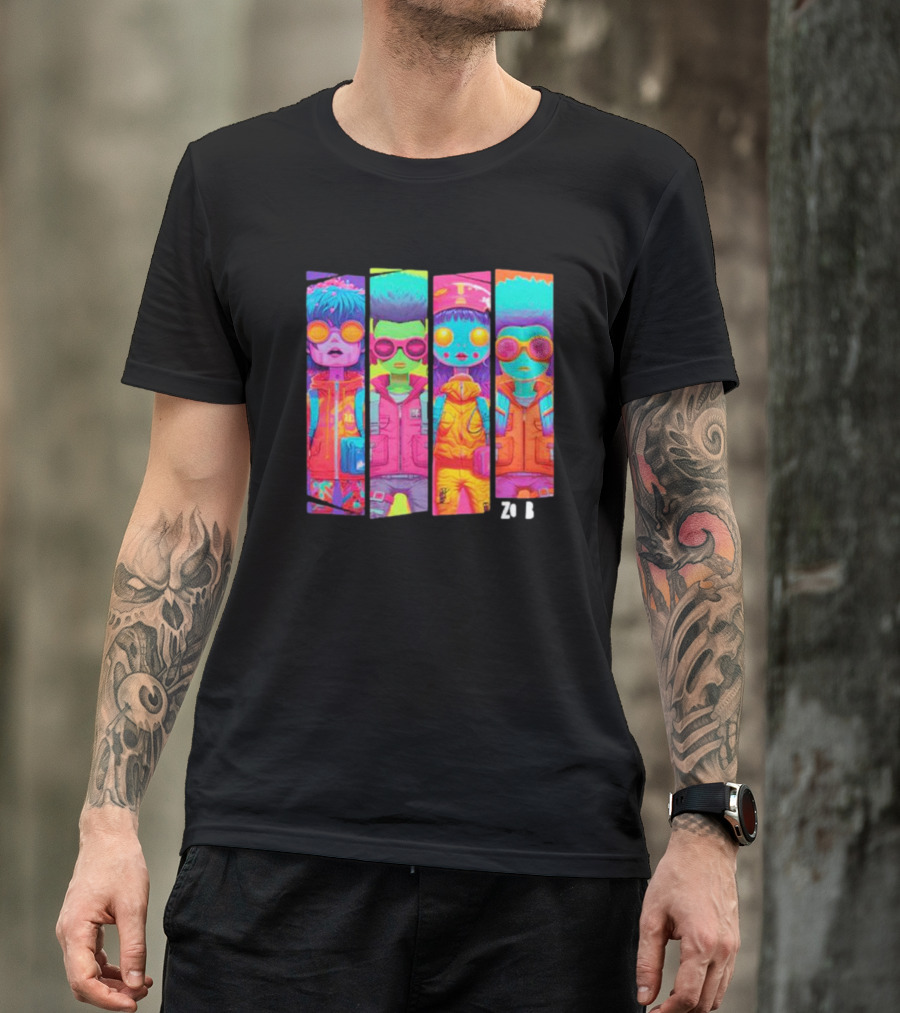 Zombie Quad Neon Colorful Character Stripes ZO B T-Shirt