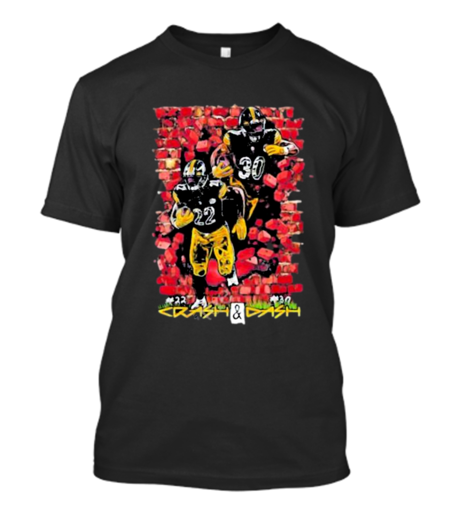 Pittsburgh Steelers Crash And Dash Players 22 And 30 Brick Wall Background T-Shirt