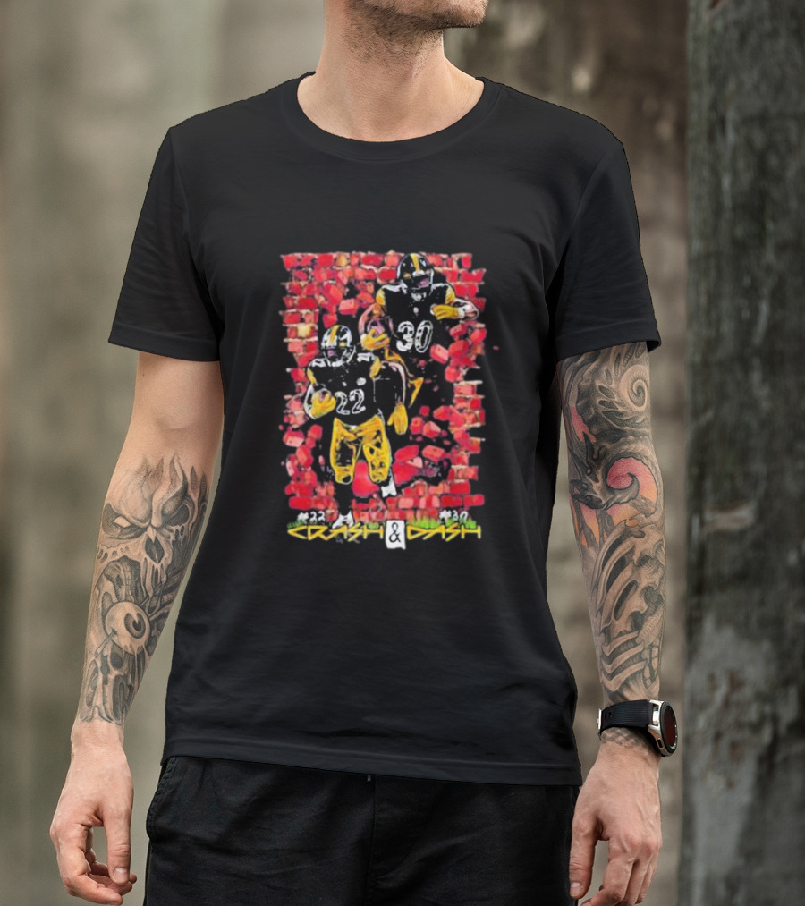 Pittsburgh Steelers Crash And Dash Players 22 And 30 Brick Wall Background T-Shirt