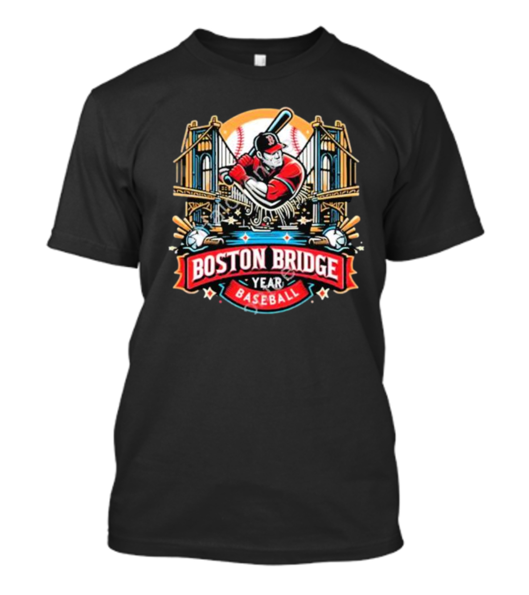 Shawn Palmerdesigns Boston Bridge Baseball Player Crossing Iconic Structure T-Shirt